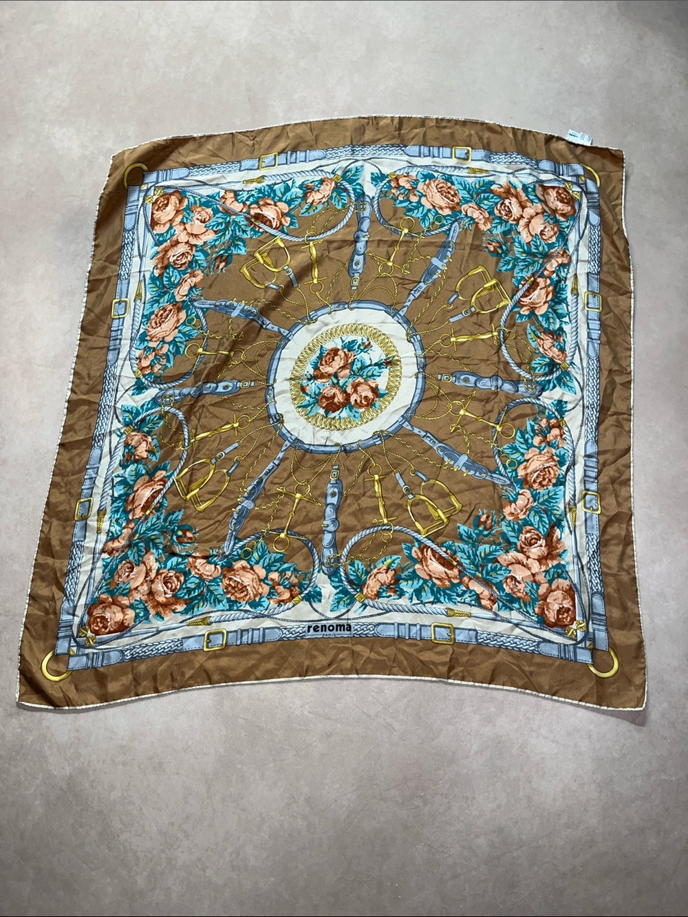 Rare Vintage 100% Silk Renoma Paris Equestrian Bit Detail Head Wrap / Scarf